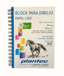 Block  Dibujo con Espiral Lateral 150 gr A5 40 hojas papel liso (15626) Plantec