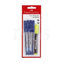 Boligrafo Faber Castell Trilux 032 Blister x 4 + Resaltador T49